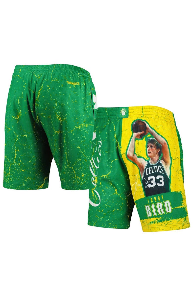 Mitchell & Ness Men's Mitchell & Ness Larry Bird Green Boston Celtics Hardwood Classics Player Burst Shorts, Main, color,