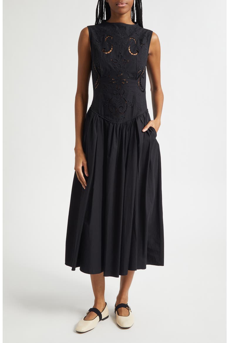 Embroidered Broderie Anglaise Midi Dress, Main, color, BRODERIE ANGLAISE