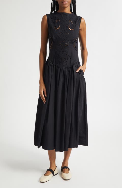 Embroidered Broderie Anglaise Midi Dress