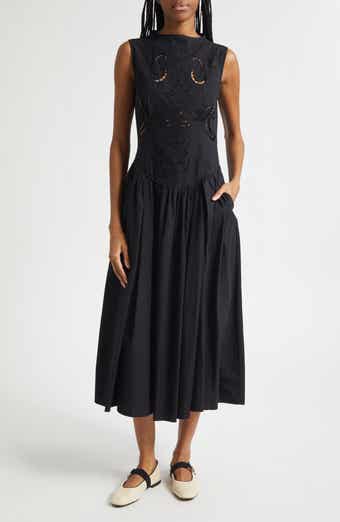 Embroidered Broderie Anglaise Midi Dress