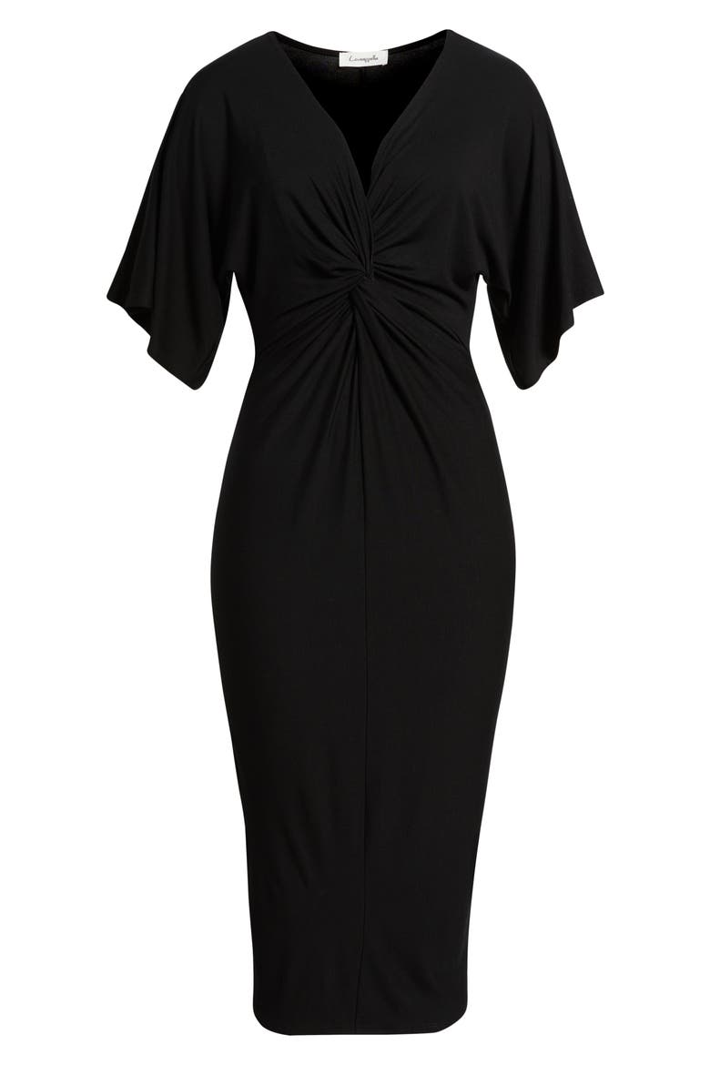 Twist Front Knit Midi Dress, Alternate, color, BLACK