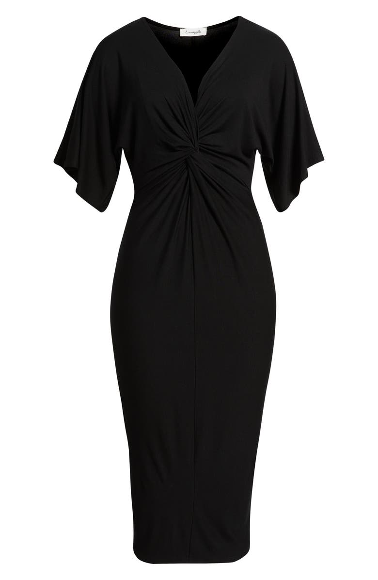Loveappella Twist Front Knit Midi Dress, Alternate, color, Black