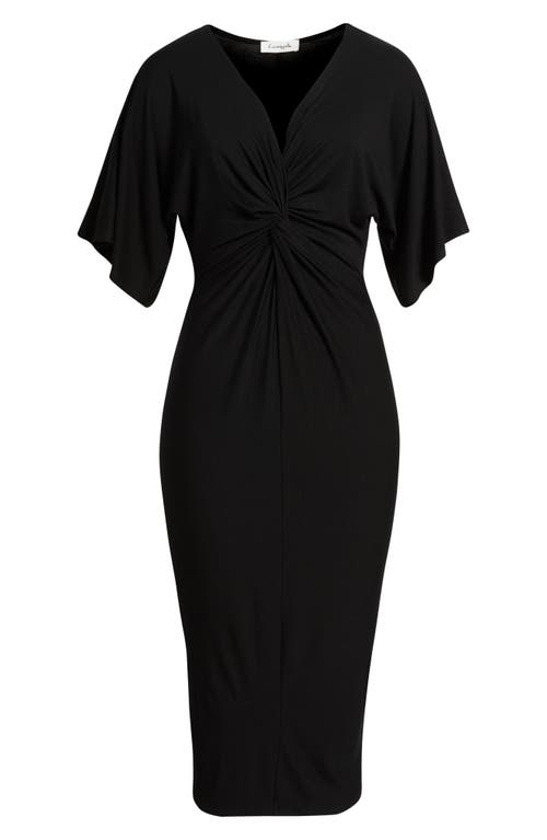 Loveappella Twist Front Knit Midi Dress In Black