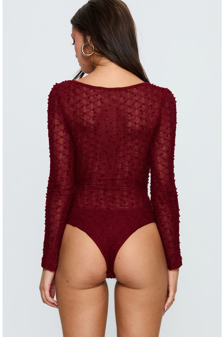 Harly Sheer Long Sleeve Bodysuit, Alternate, color, RED