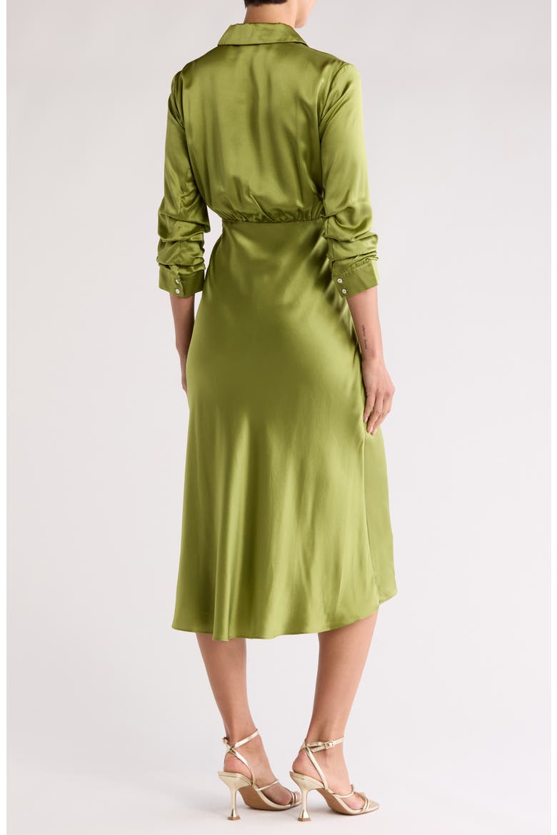 Jacey Tie Waist Silk Shirtdress, Alternate, color, MOSS