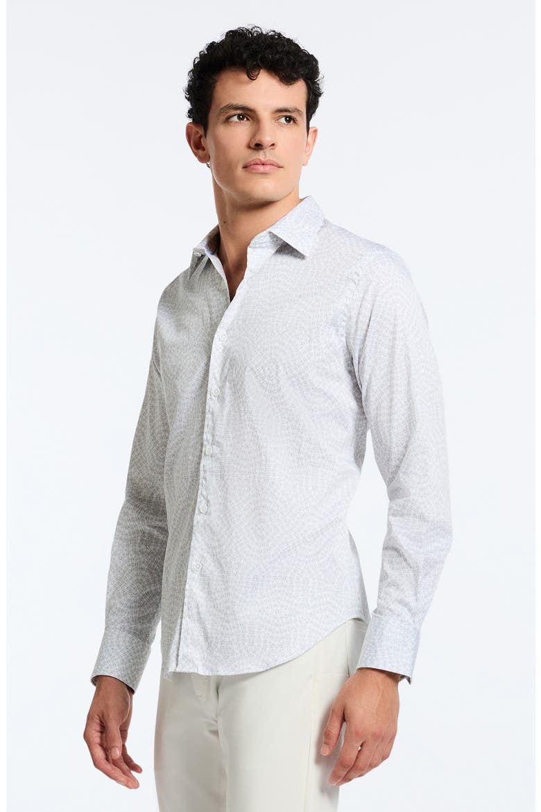 Figueroa Geo Print Stretch Cotton Button-Up Shirt, Alternate, color, WHITE