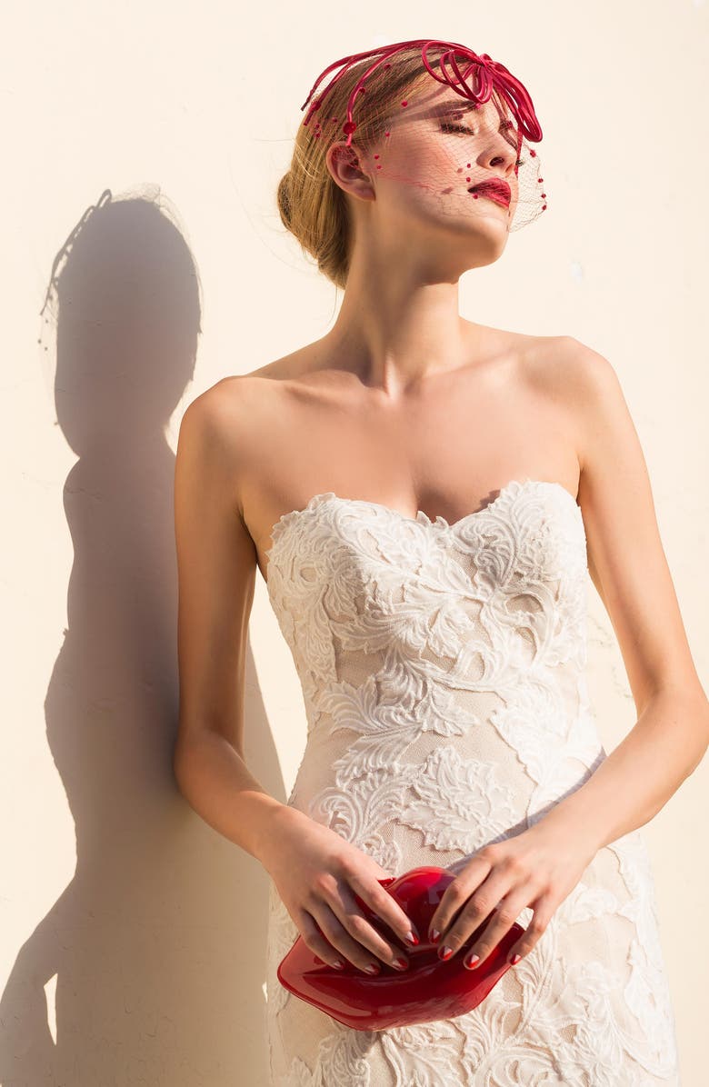 Watters Tris Embroidered Strapless English Net Trumpet Gown, Alternate, color,