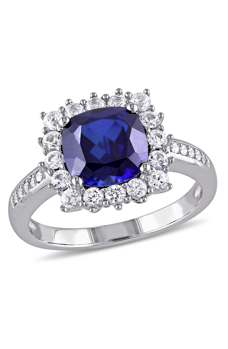 Julianna B. Created Sapphire & Diamond Halo Ring, Main, color, Lab-Created Sapphire