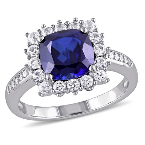 Created Sapphire & Diamond Halo Ring