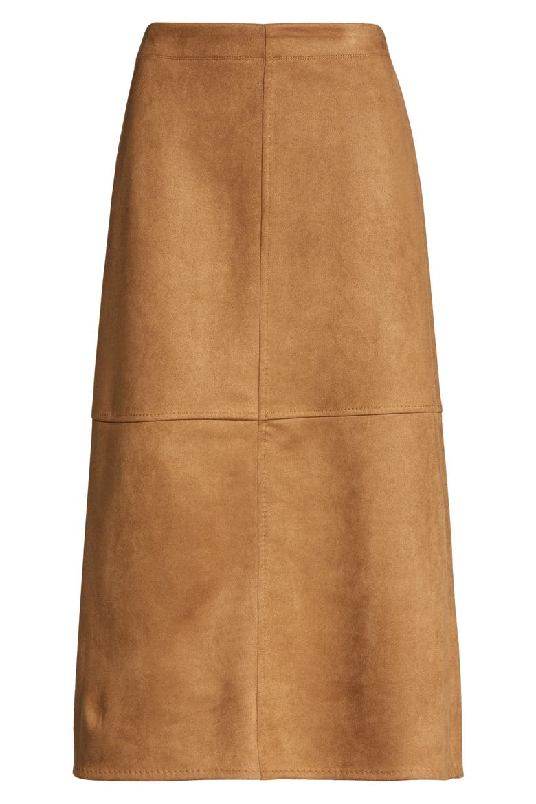 Faux Suede A-Line Midi Skirt, Alternate, color, VICUNA