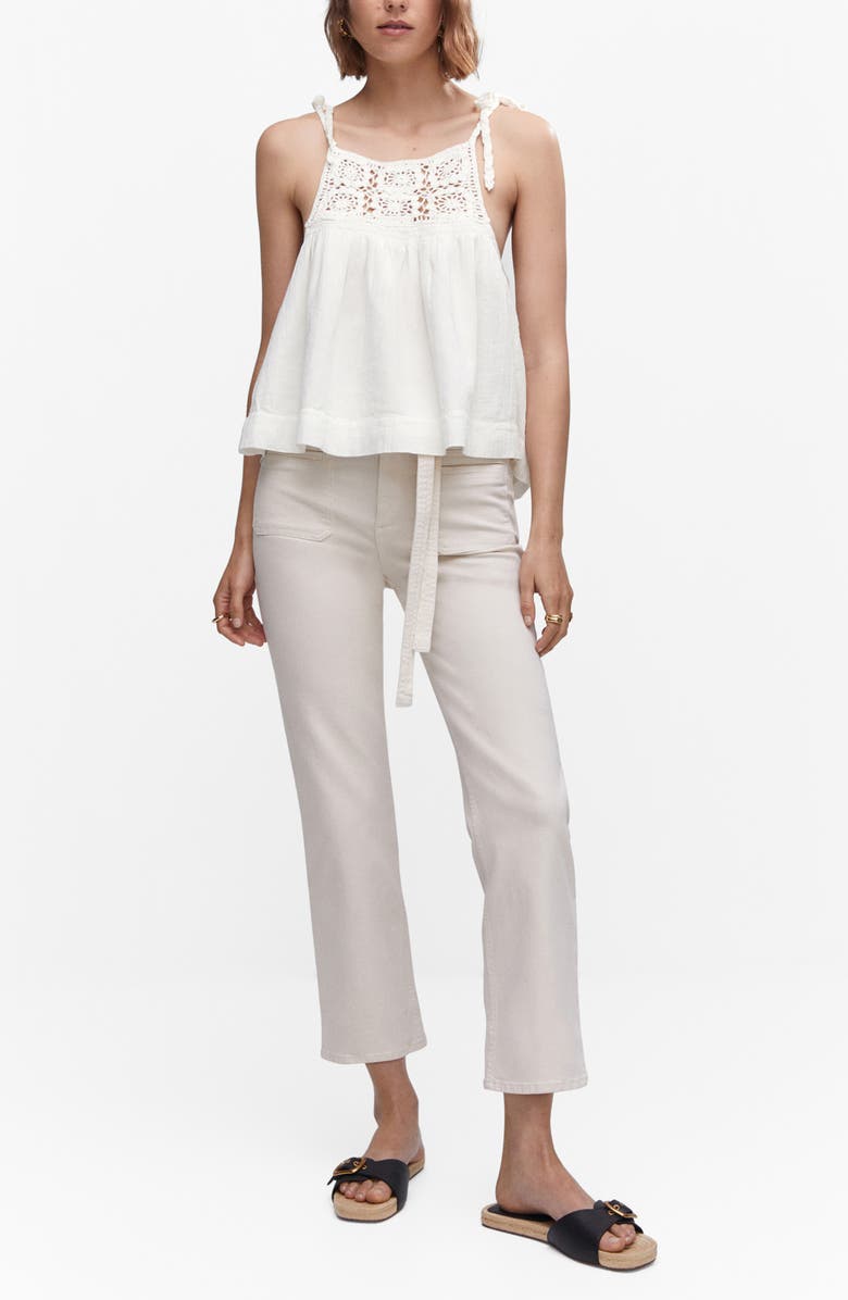 MANGO Crochet Accent Tie Shoulder Cotton Top, Alternate, color, 