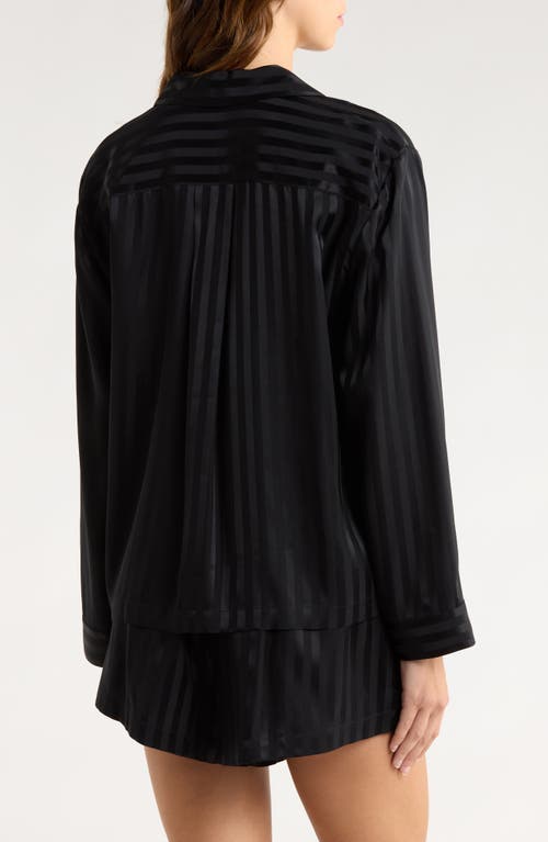 Lunya Stripe Washable Silk Button-up Short Pajamas In Black