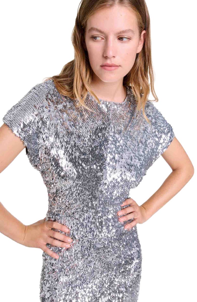 maje Sequin maxi dress, Alternate, color, 