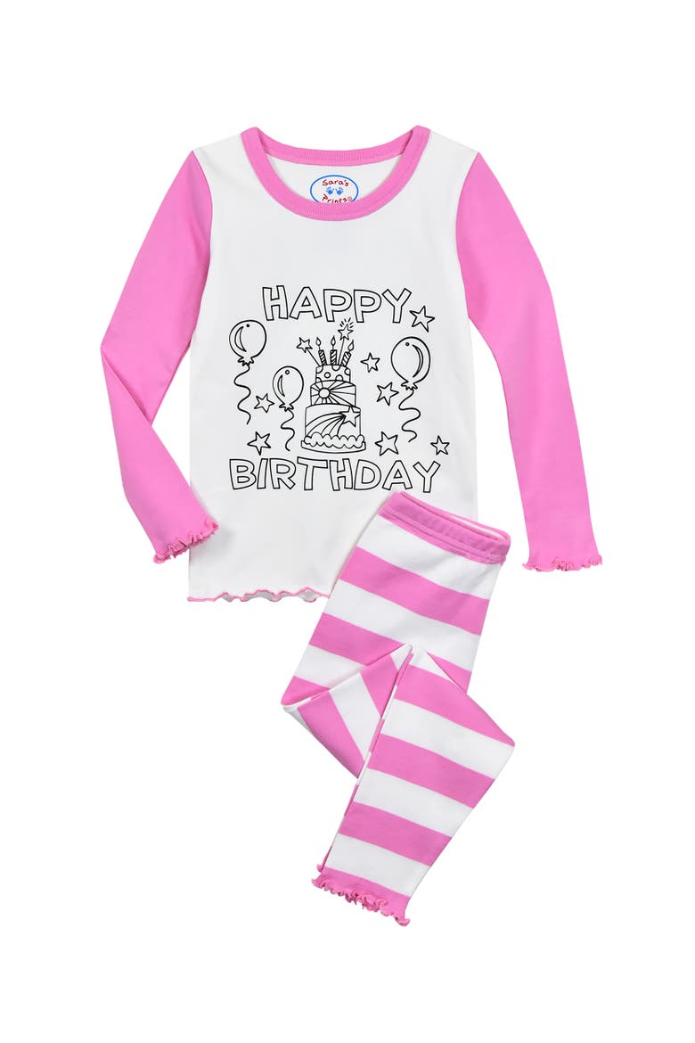 Color Me PJ Fitted Pajamas with Fabric Marker Set Cotton Blend, Main, color, Birthday Cake