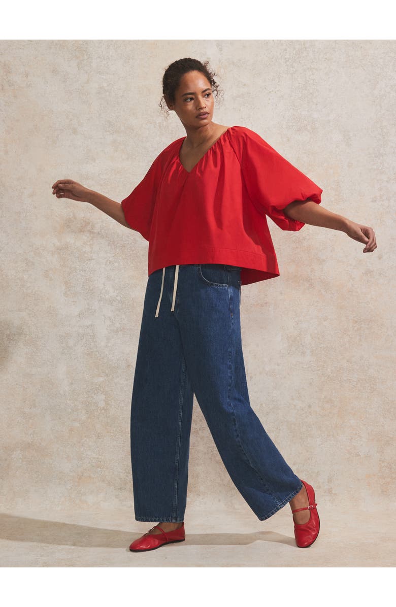 Ro&Zo Puff Sleeve V-Neck Top, Alternate, color, Red