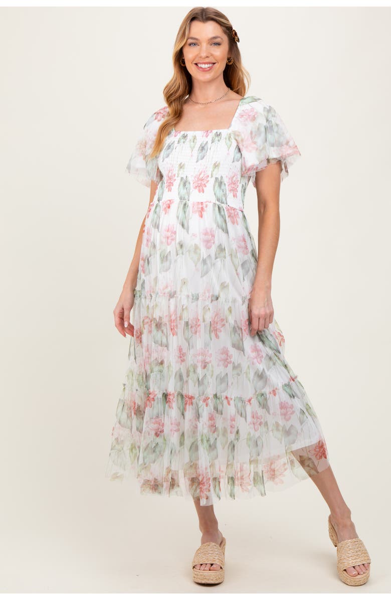 PinkBlush Floral Mesh Smocked Midi Dress, Alternate, color, 
