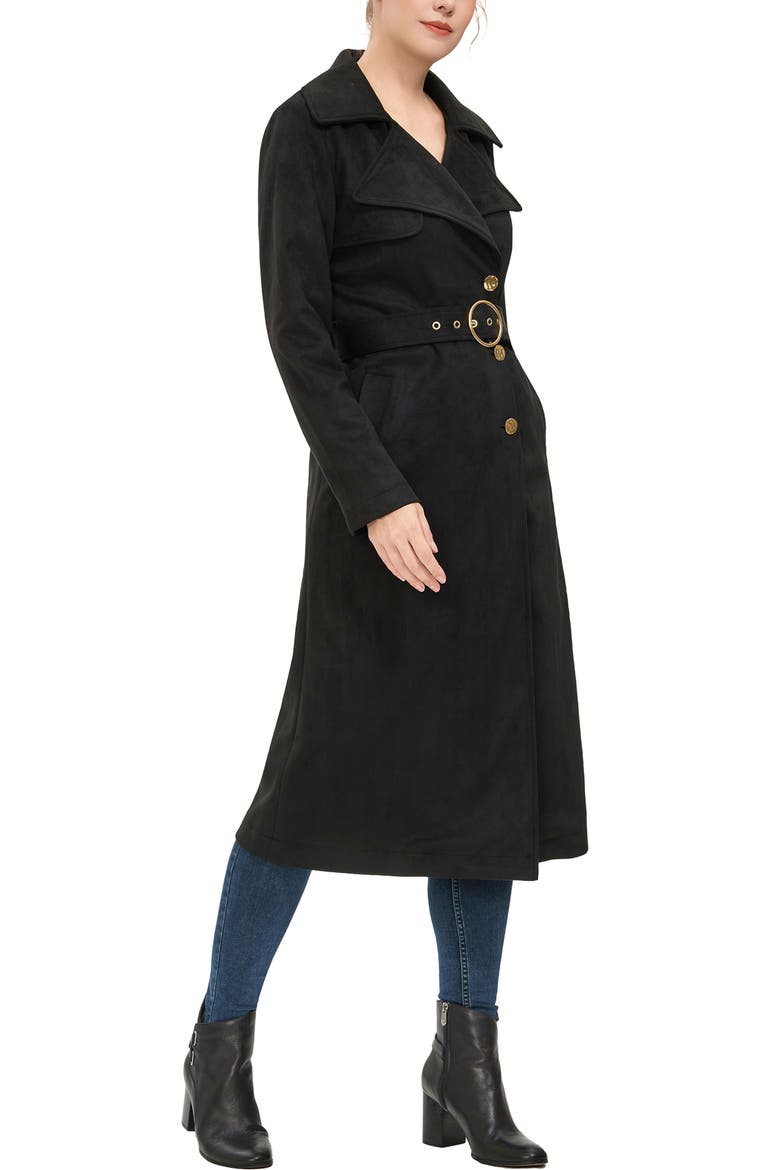 Women's Natalia Faux Suede Trench Coat, Alternate, color, Black