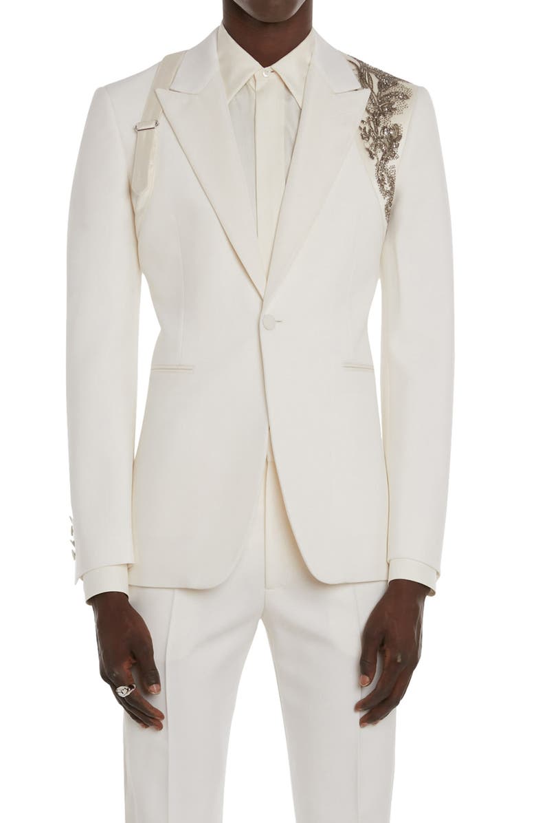McQueen Alexander McQueen Beaded Harness Wool Tuxedo Jacket, Main, color,