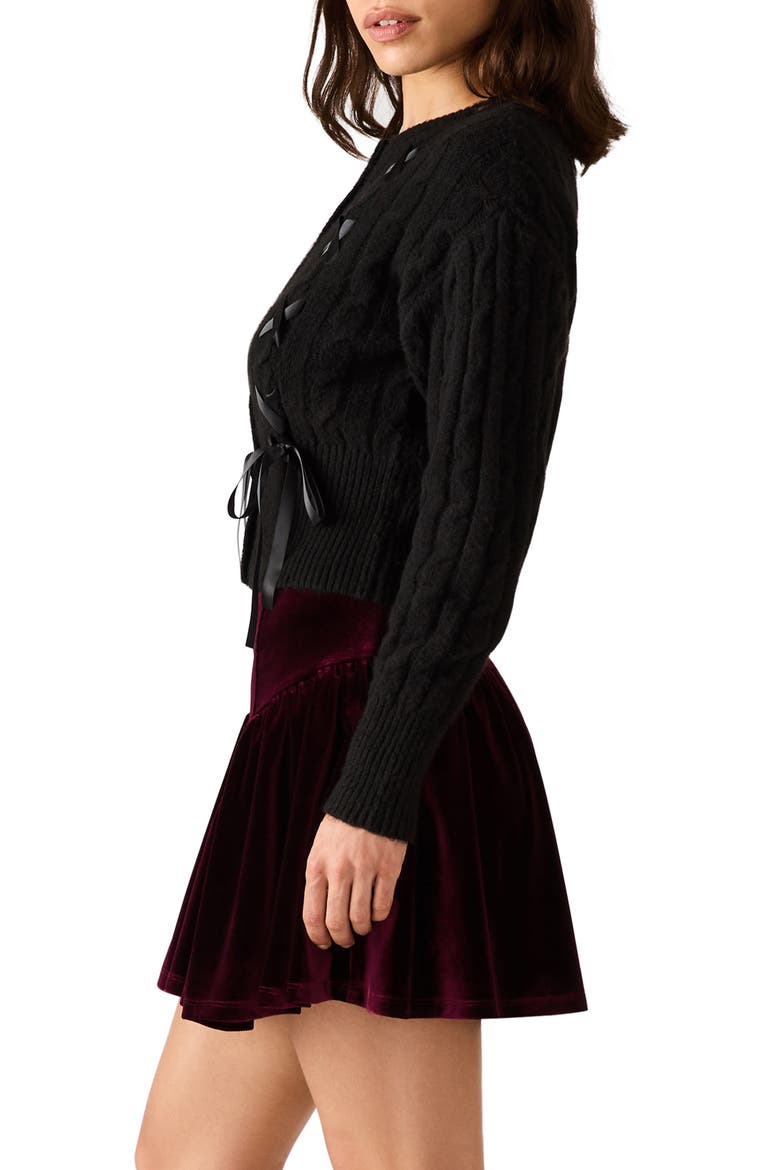 Saidee Ribbon Detail Cable Cardigan, Alternate, color, BLACK