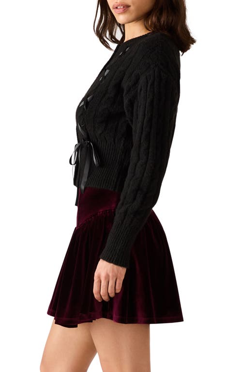 Steve Madden Saidee Ribbon Detail Cable Cardigan In Black