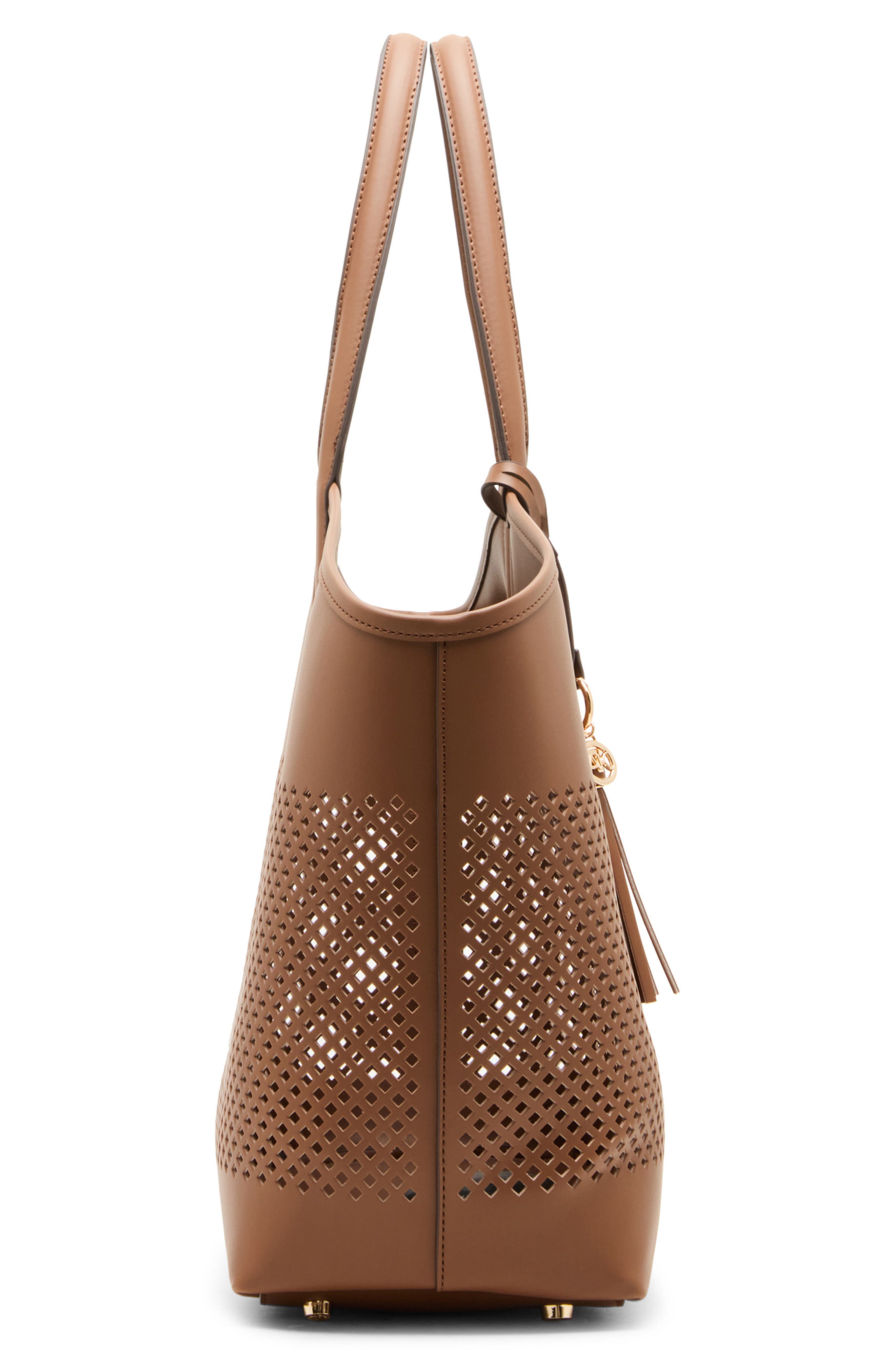 Anne Klein Large Perforated Tote Bag, Alternate, color, Chestnut Metallic Gold