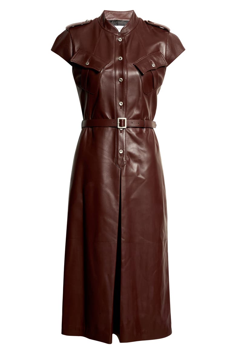 Leather Midi Shirtdress, Main, color, LACQUER