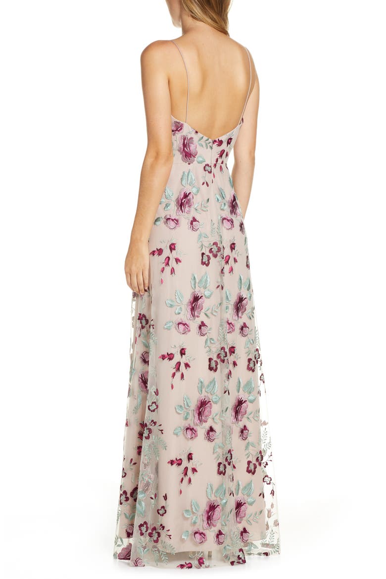 Drew Floral Embroidered Tulle Evening Dress, Alternate, color, BERRY VINTAGE IRIS