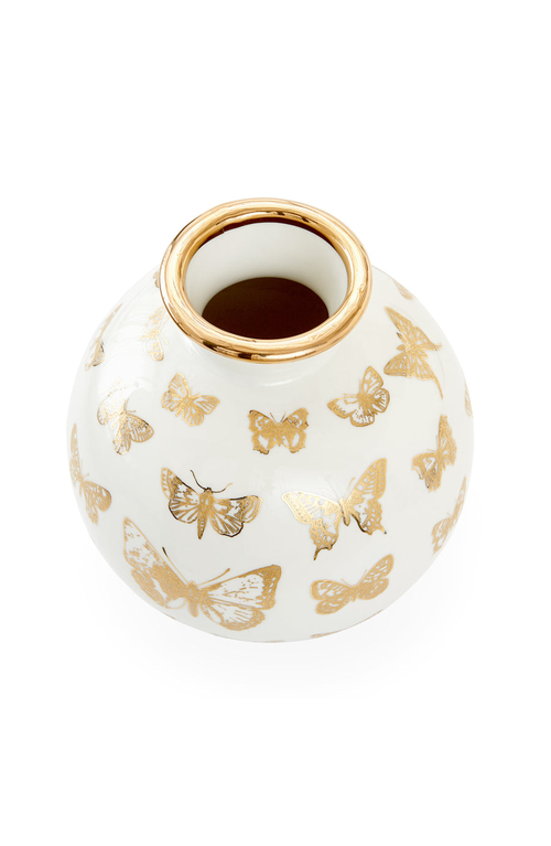 Jonathan Adler Botanist Butterfly Round Vase In White/gold