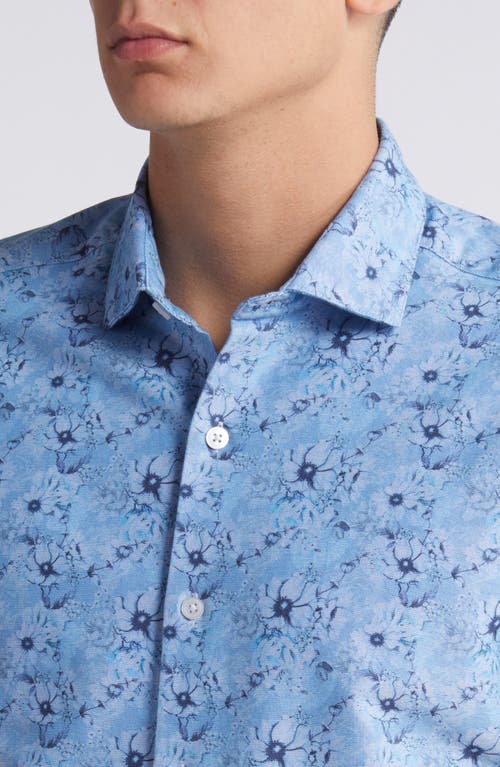 Robert Barakett Gomell Floral Short Sleeve Button-up Shirt In Blue