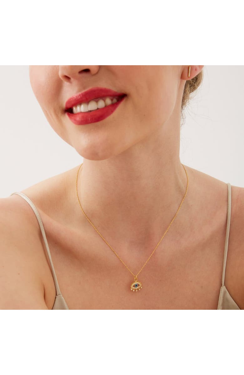 Spero London Evil Eye Blue Eye Eyelash Sterling Silver Pendant Necklace, Alternate, color, Gold