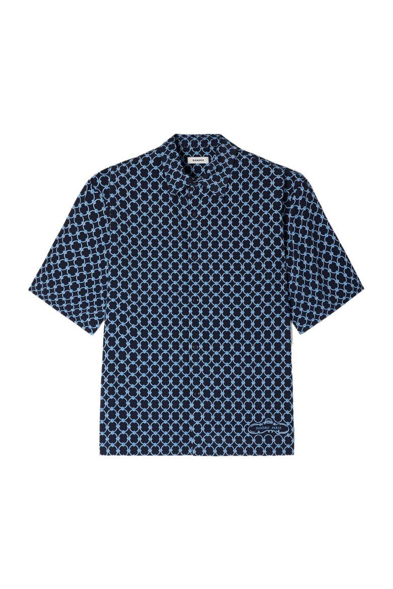Link print loose-fit shirt, Alternate, color, Navy blue