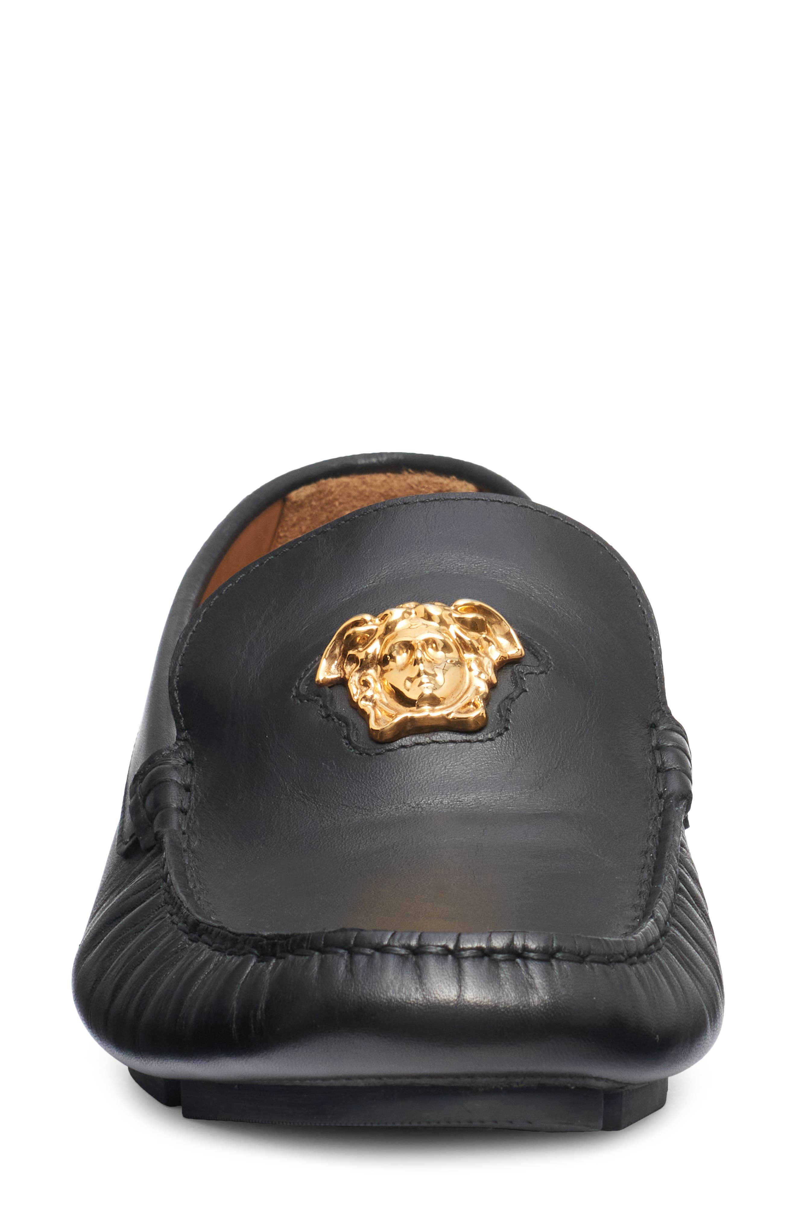 Medusa Head Driving Shoe, Alternate, color, BLACK VERSACE GOLD