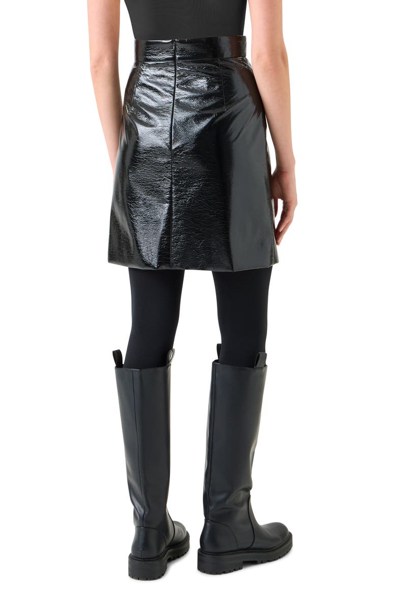 Crinkled Lacquer Miniskirt, Alternate, color, BLACK