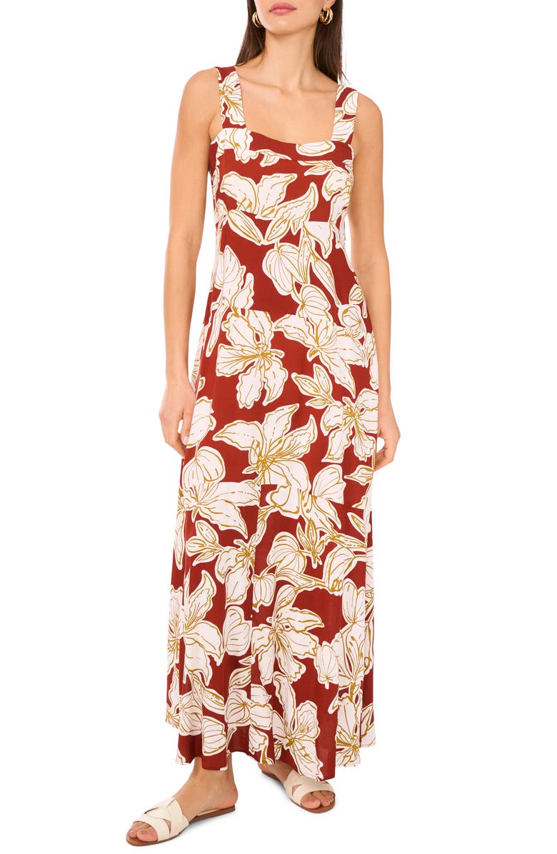 Vince Camuto Floral Wide Strap Maxi Dress, Main, color, Chili