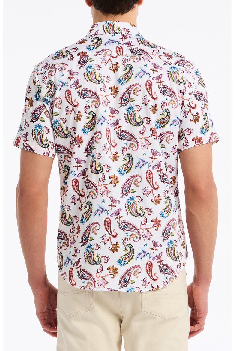 Tangier Paisley Short Sleeve Stretch Cotton Button-Up Shirt, Alternate, color, RED