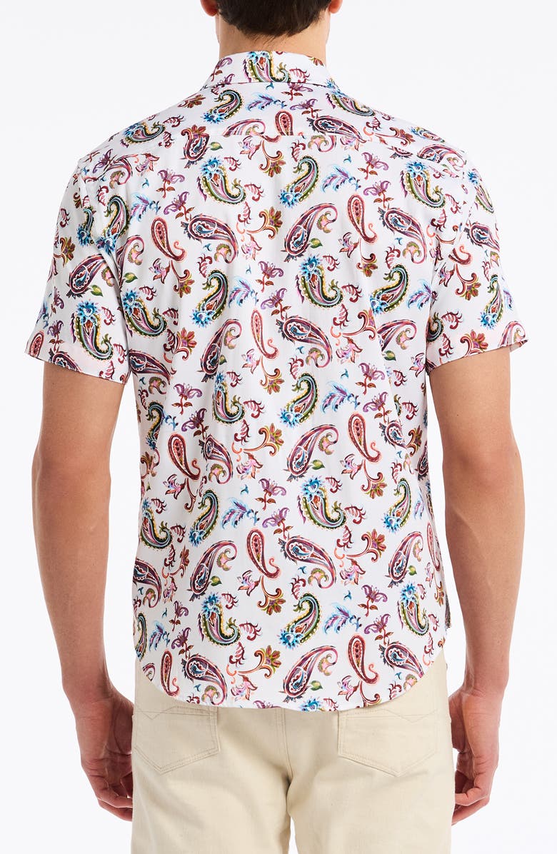 Robert Graham Tangier Paisley Short Sleeve Stretch Cotton Button-Up Shirt, Alternate, color, Red