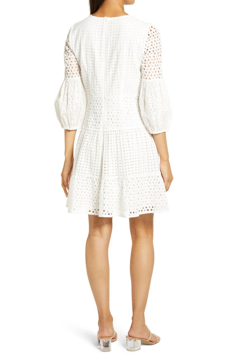 Vince Camuto Balloon Sleeve Cotton Eyelet Dress, Alternate, color, 