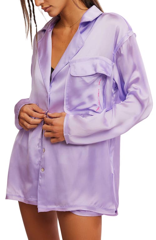 Shop Free People Like Honey Long-sleeve Satin Pajama Shirt In Orchid Bloom