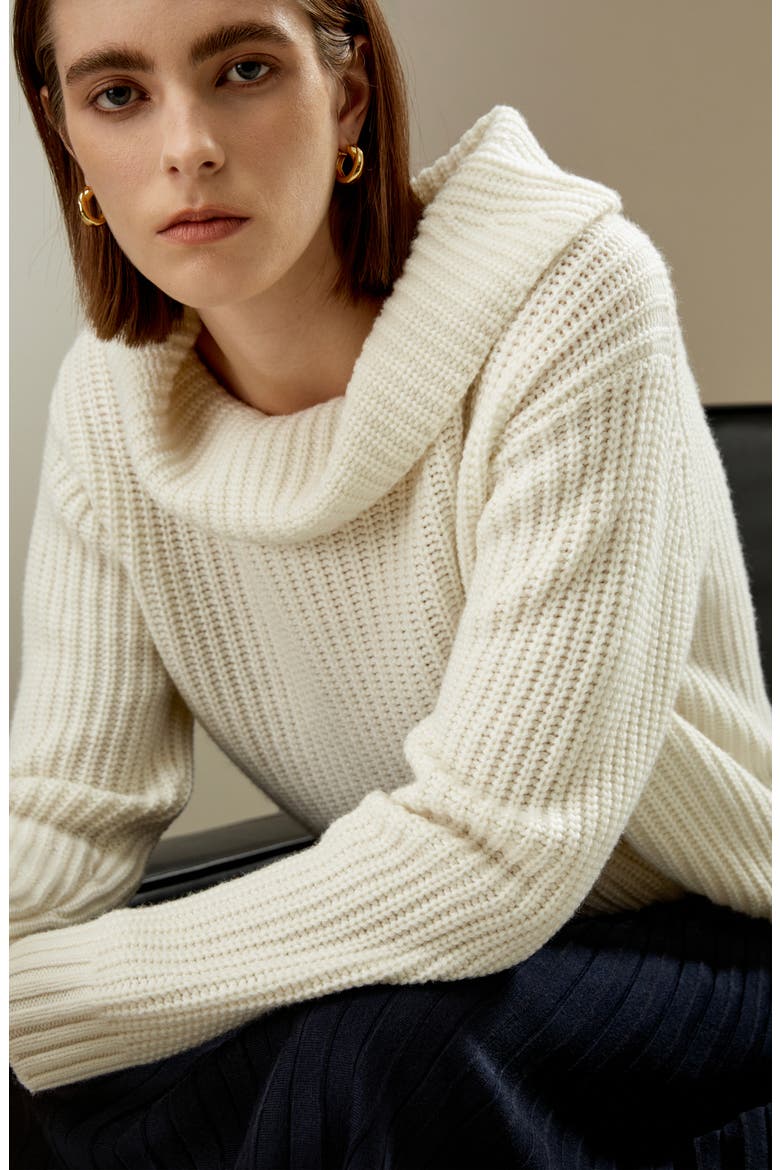 Wide Cowl Neck Sweater for Women, Alternate, color, White