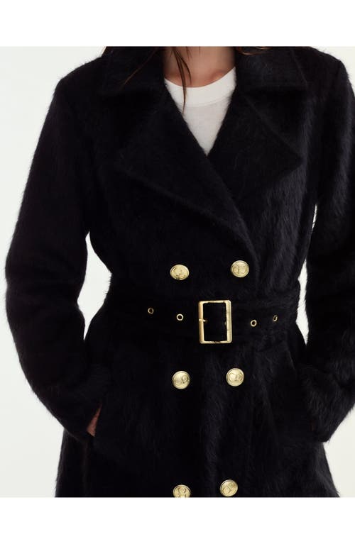 Cynthia Rowley Fuzzy Wool Trench Coat In Black