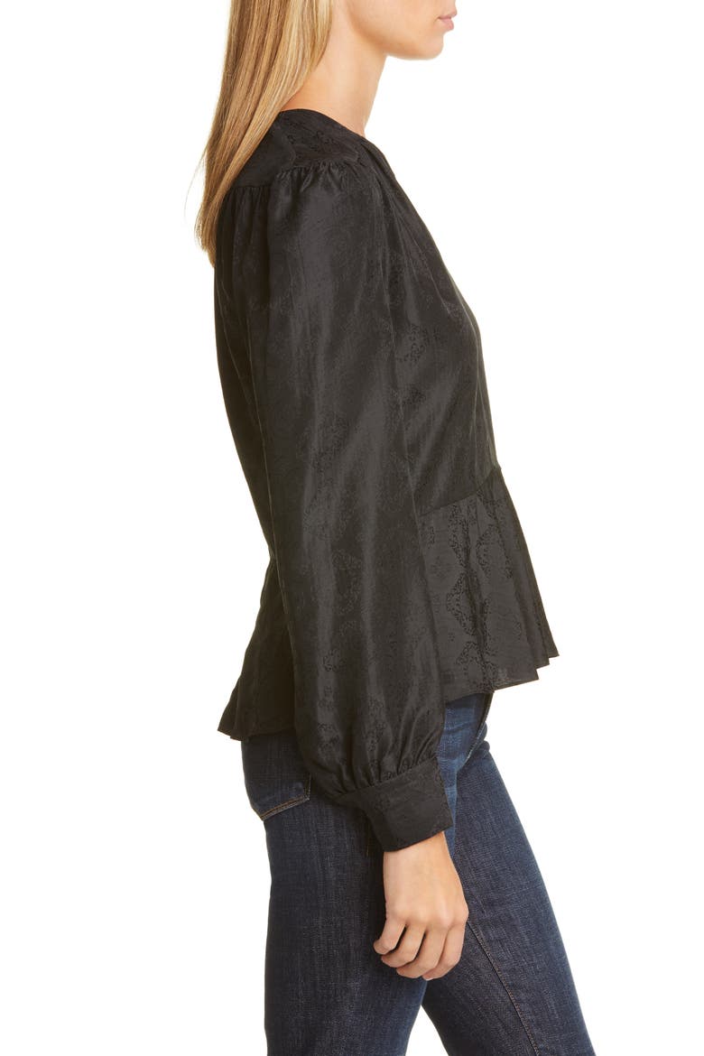 Jacquard Peplum Blouse, Alternate, color, BLACK