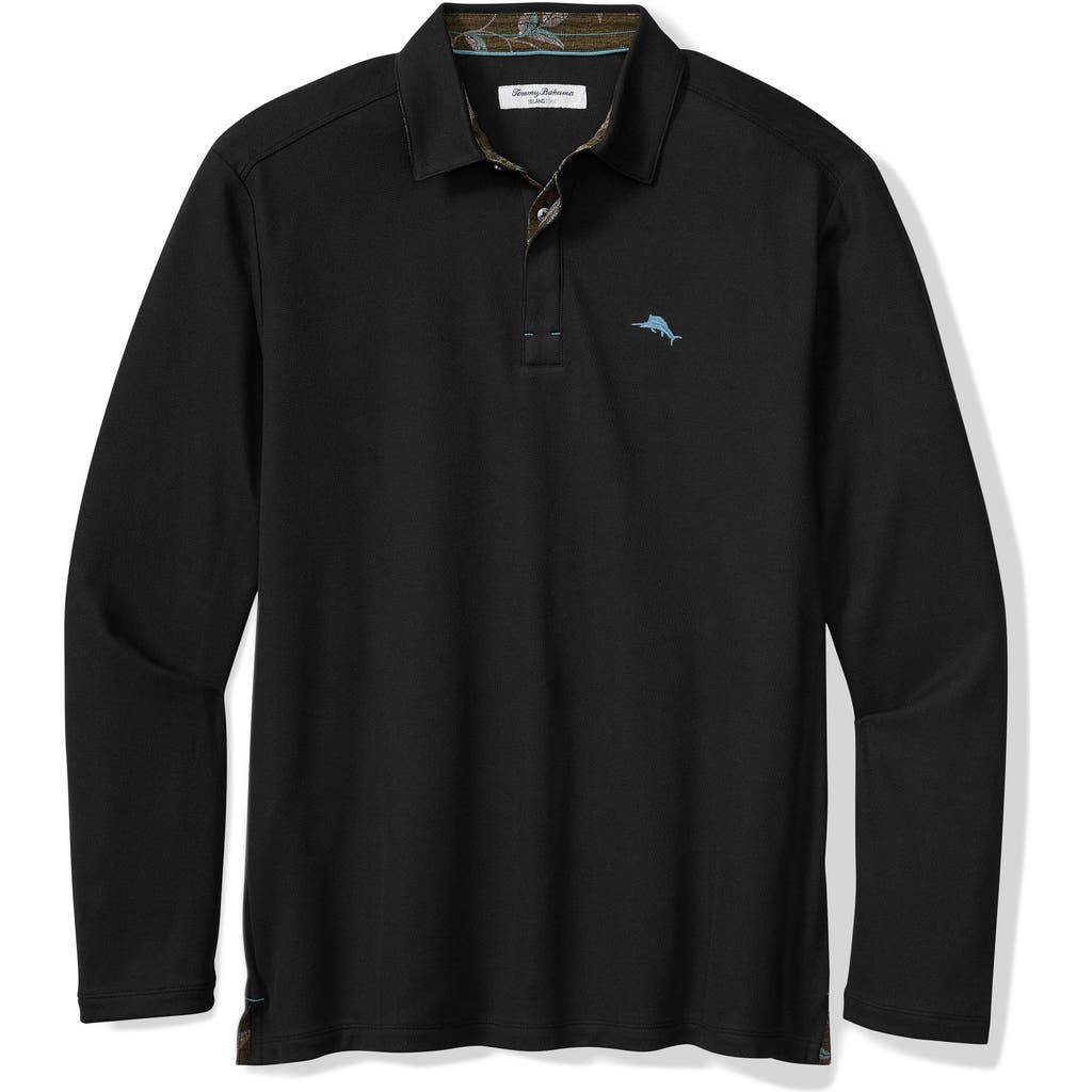 Tommy Bahama Vintage Vines Long Sleeve Five O'clock Islandzone® Piqué Polo In Black