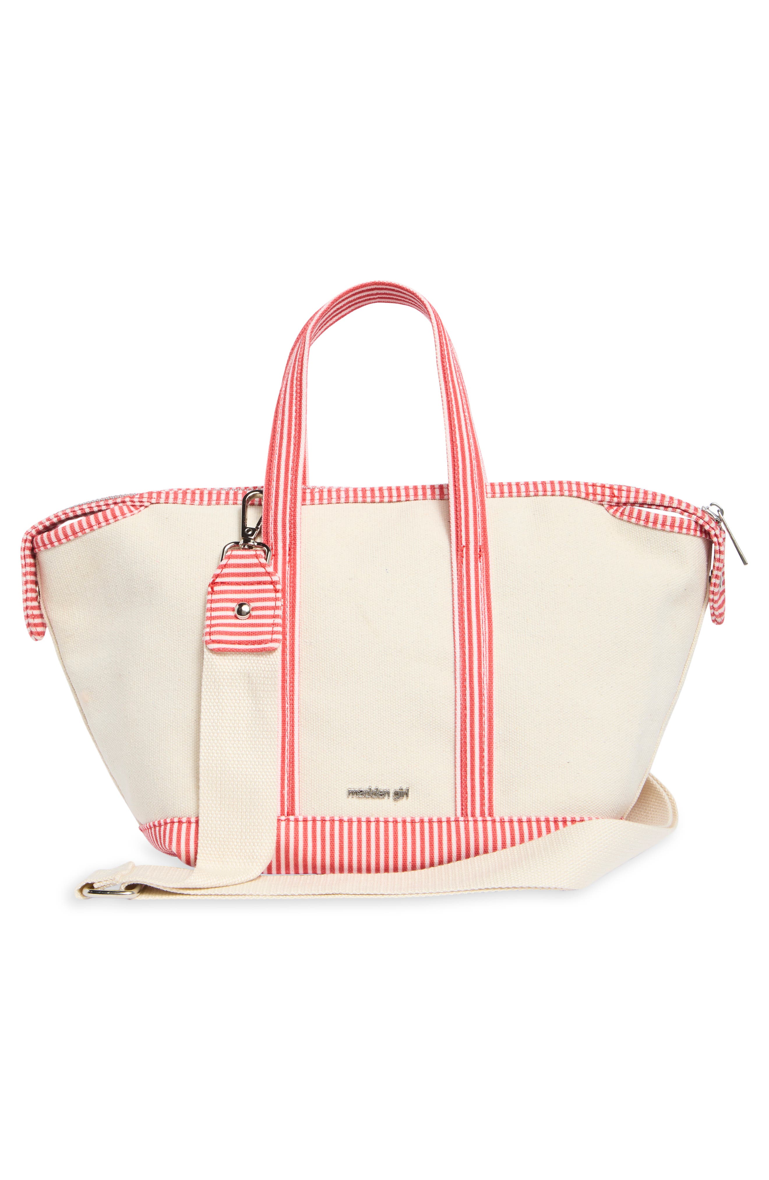 Mini Embroidered Canvas Tote, Alternate, color, NATURAL/ RED STRIPE