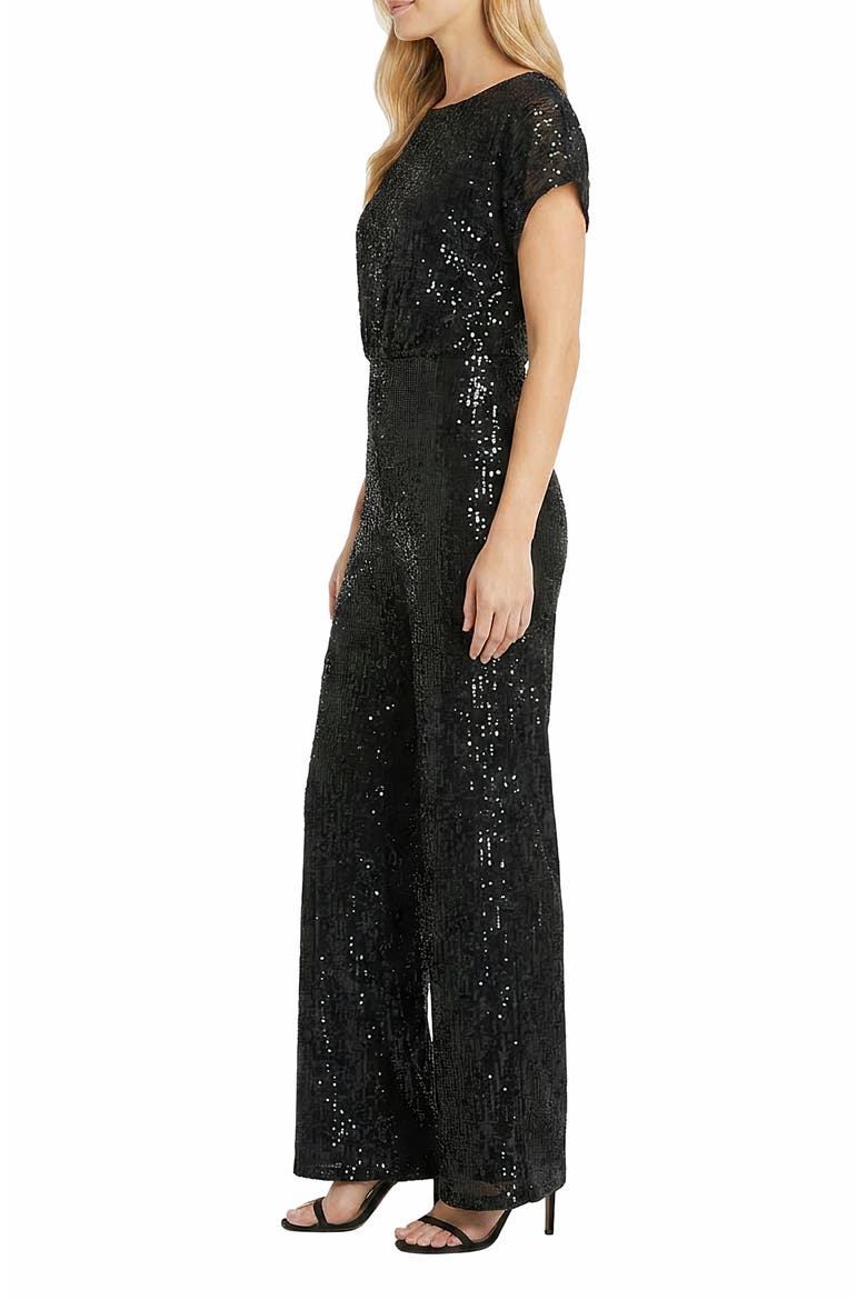 Sequined Cap Sleeve Jumpsuit, Alternate, color, BLACK