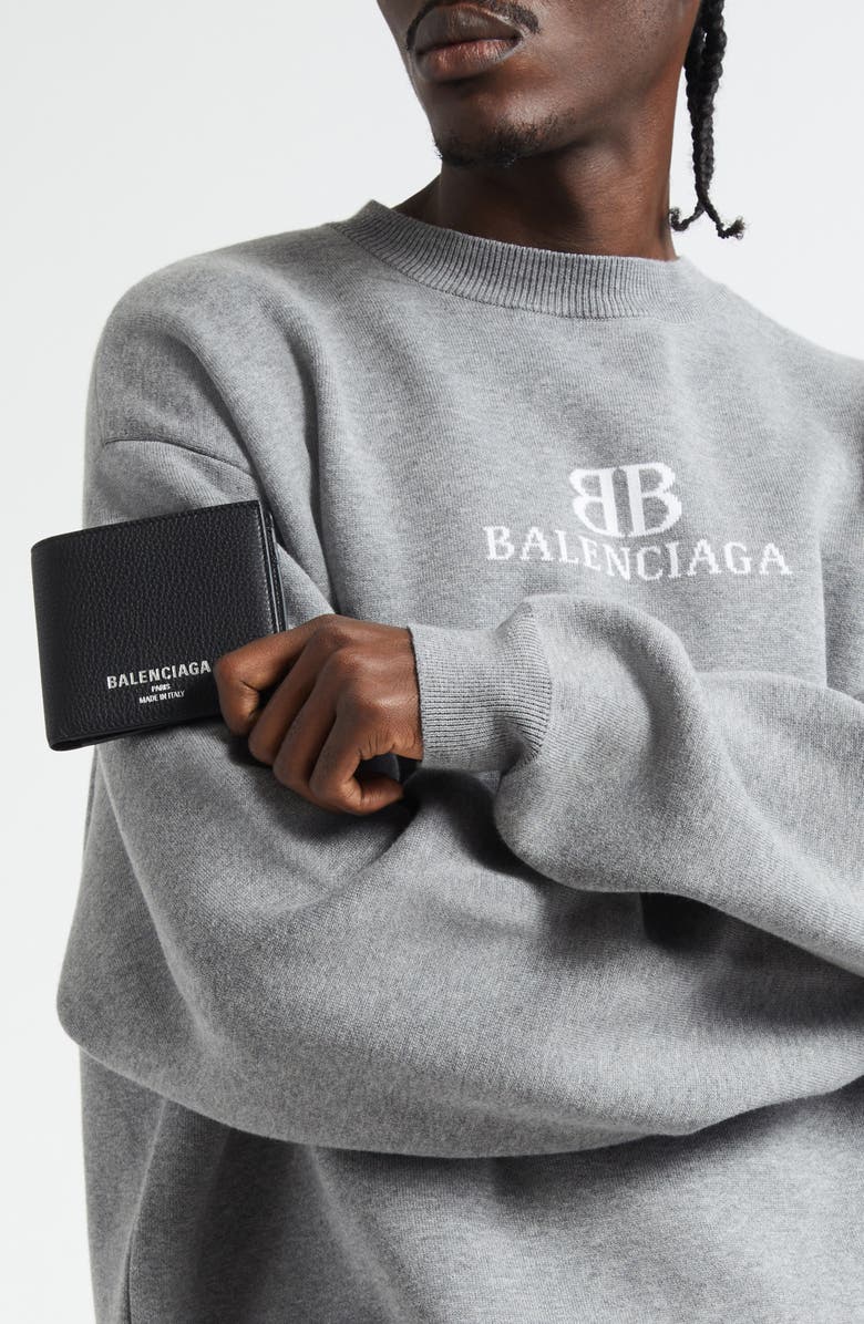 Balenciaga Leather Bifold Wallet, Alternate, color, Black