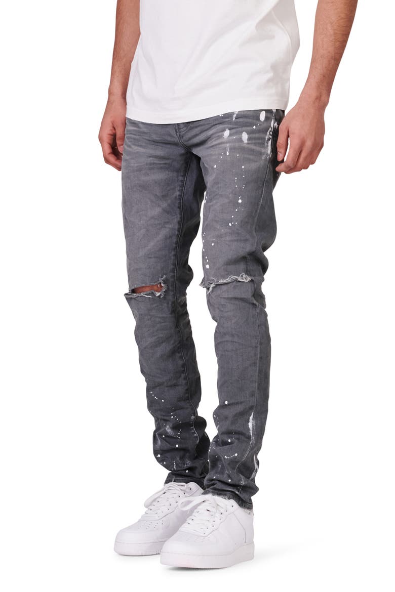 Painted Ripped Knee Slit Skinny Jeans, Alternate, color, WORN GREY KNEE SLIT