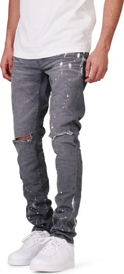 Painted Ripped Knee Slit Skinny Jeans