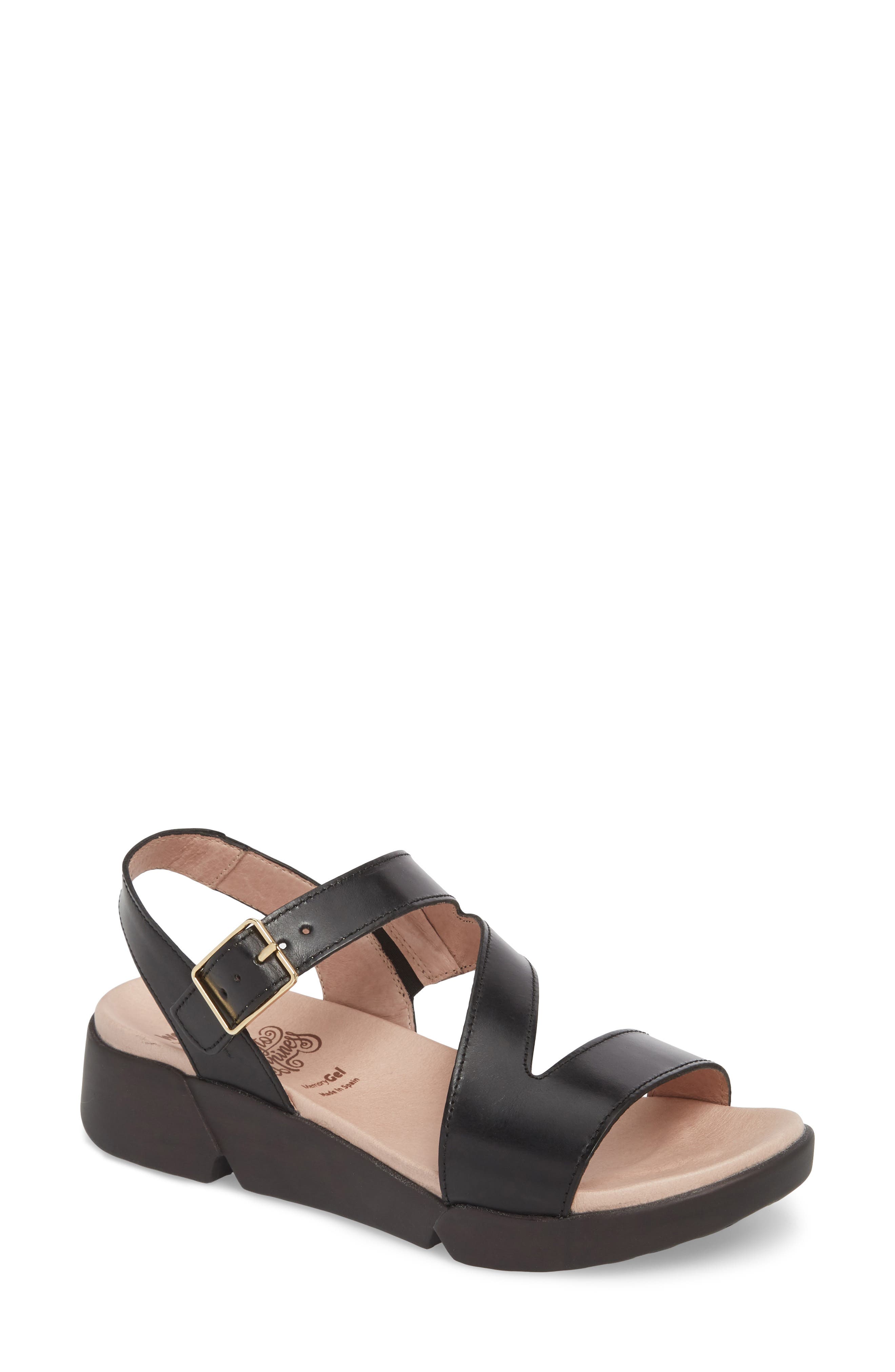 Platform Wedge Sandal, Main, color, BLACK LEATHER