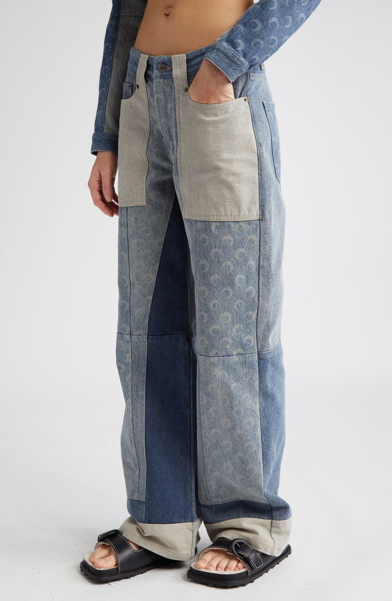 Marine Serre Moonogram Patchwork High Waist Nonstretch Straight Leg Jeans, Alternate, color, 