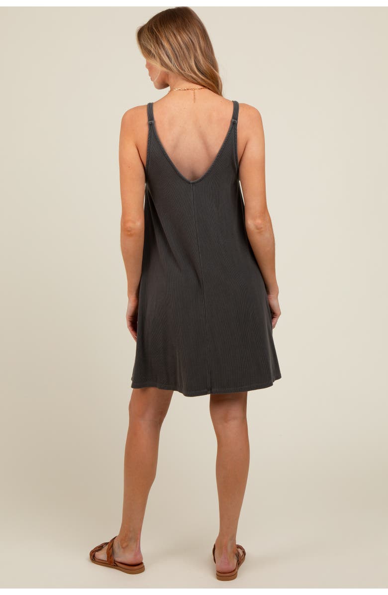 PinkBlush Ribbed Sleeveless Front Seam Dress, Alternate, color, Charcoal Grey